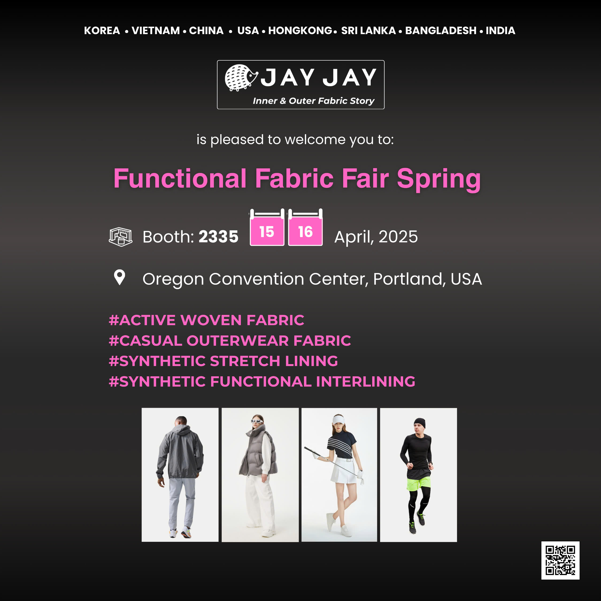 Invitation to Functional Fabric Fair Spring 2025 - JayJay's booth 2535